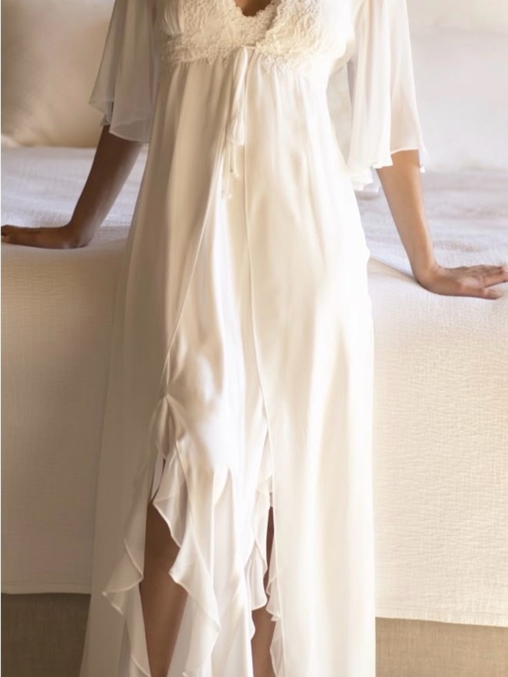 Ivory Lace-Trim Long Chemise Nightgown  and Robe XL